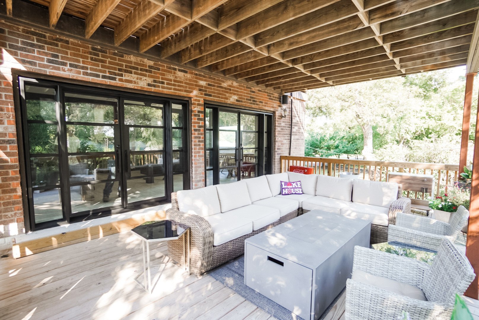 Steel sliding doors onto a covered deck