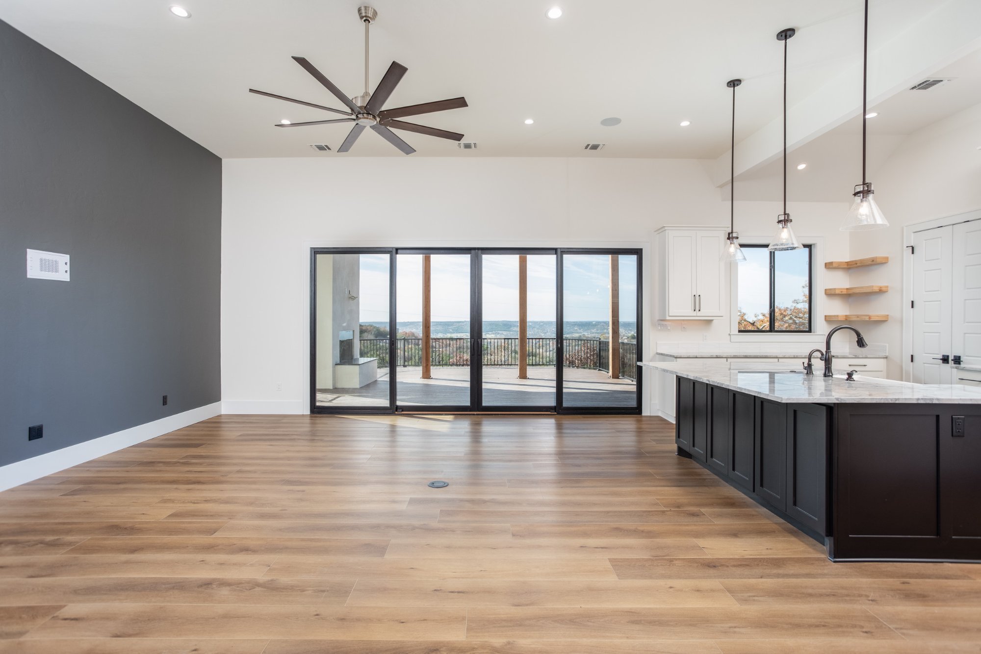 Steel sliding wall in a great room