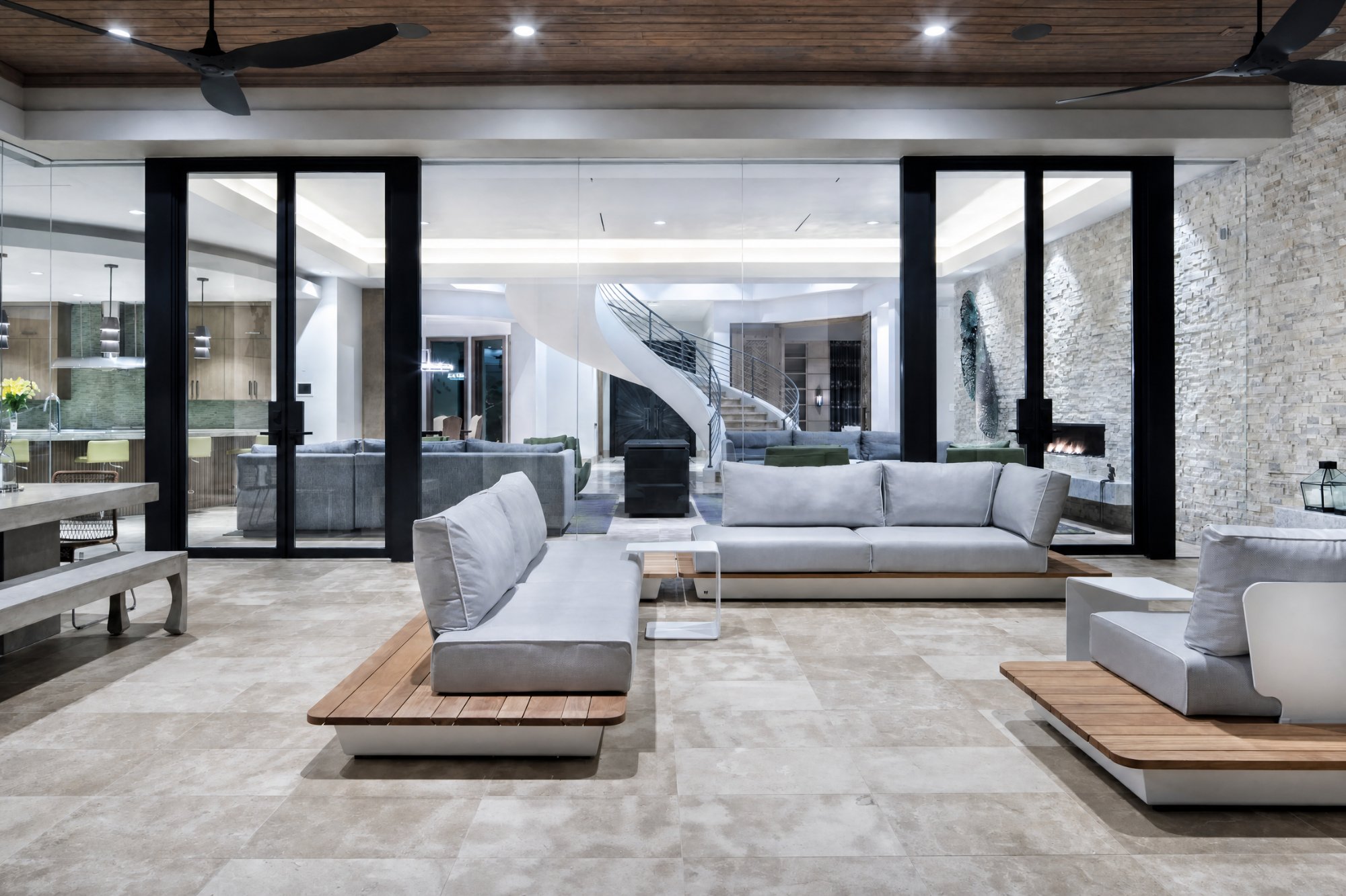 Steel sliding walls in a modern lounge